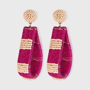 A New Day Earrings Seed Bead Thread Wrapped Teardrop Drop Coral Pink Stylish New